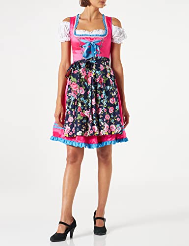 Dirndline Women's Dirndl with Flower Apron Special Occasion Dress, Pink/Patterned, XXXL, 3XL - Image 2