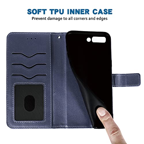 FDCWTSH Compatible with BlackBerry KEY2 Wallet Case Wrist Strap Lanyard Leather Flip Cover Card Holder Stand Cell Accessories Folio Purse Credit Phone Cover for Key 2 Two KEYtwo Women Men Blue