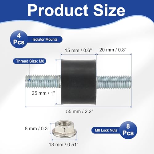 Plot anti-vibration M8 caoutchouc 25x15mm | Support isolant amortisseur pour moteur - 2