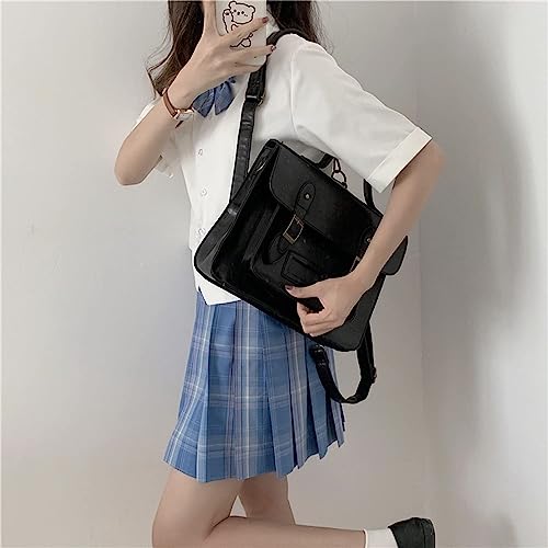 Black Backpack Bag Leather Backpacks Casual Adjustable Shoulder Bookbag Tote Messenger Bag3