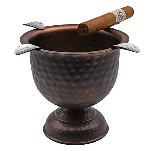 4 Stirrup Tall Stinky Cigar Ashtray, Deep Bowl Design, Antique Hammered Copper #TOP6