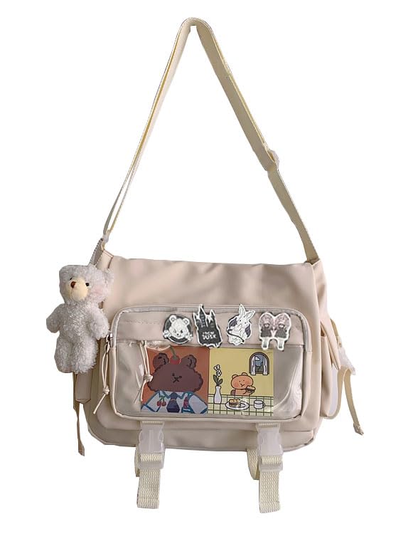 Kawaii Crossbody Bag with cute Pin and Pendant, Lightweight Japanese Messenger Bags Y2K Shoulder Bag for Women Men - Main Image