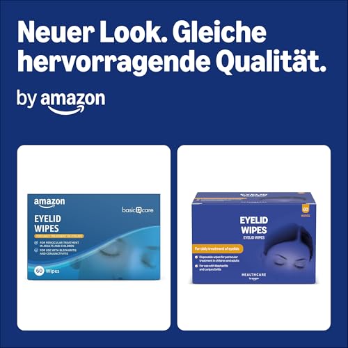 Healthcare by Amazon Augenlid-Reinigungstücher zur Behandlung der Augenpartie bei Erwachsenen und Kindern, ohne Duftstoffe, Packung mit 60 Stück (zuvor Amazon Basic Care) – Verpackung kann variieren