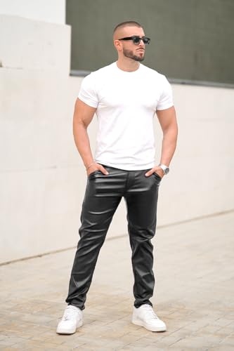 GINGTTO Mens Leather Pants Slim Fit Disco Pants for Men Stretch4