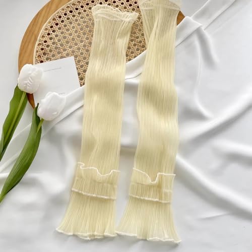 Mangas de brazo de encaje de tul transparente sin dedos color crema 3