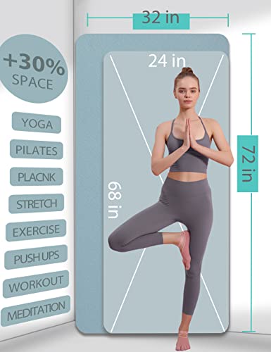 Yoga Mat Double-Sided Non Slip, 72'' X 32'' X 7Mm - Extra Wide & Thick Yoga Mat With Strap, Professional Tpe Yoga Mats For Home Workout, Ideal For Women Men Kids, Workout Mat For Yoga, Pilates And Floor Exercises, Blue #TOP1