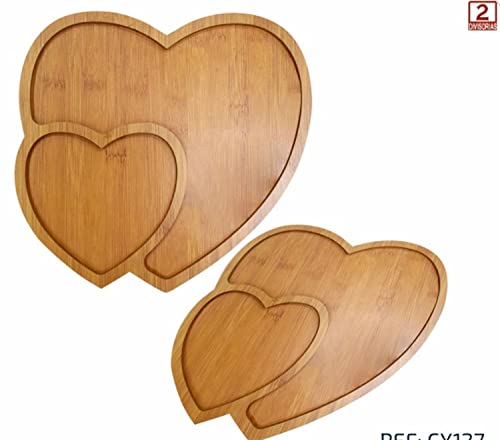 Bandeja / Petisqueira Coração com 2 Divisórias Madeira MDF 30x30cm - Casita
