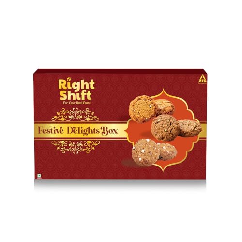 Image of Right Shift Festive Delights Box | 0% Maida, No Palm Oil, 0% Refined Sugar| Pack of 3 Jaggery Cookies | Diwali Gift for family, friends and employees | Corporate Gifting | Healthy Treats | Luxury Hamper,320 g