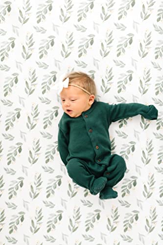 Image of TotAha Premium Stretchy Pack N Play Playard Sheets | Mini Crib Sheets (2-Pack) -Hypoallergenic, Silky Comfort, Buttery Soft, Calming Effect, All-Season Jersey-Knit (Pink Buds & Green Leaves)
