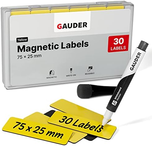 GAUDER Magnetic Dry Erase Labels | (75 x 25 mm) Magnetic Labels to write on | Dry Erase Magnets for Classroom, Whiteboard & Blackboard