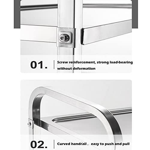 Uyoyous Stainless Steel Utility Cart 37"X20"X37" 3-Tier Large Heavy Duty Industrial Serving Cart With 360°Rotation Wheels Kitchen Island Stainless Steel Storage Trolley For Hotel Restaurant Home Use #TOP4