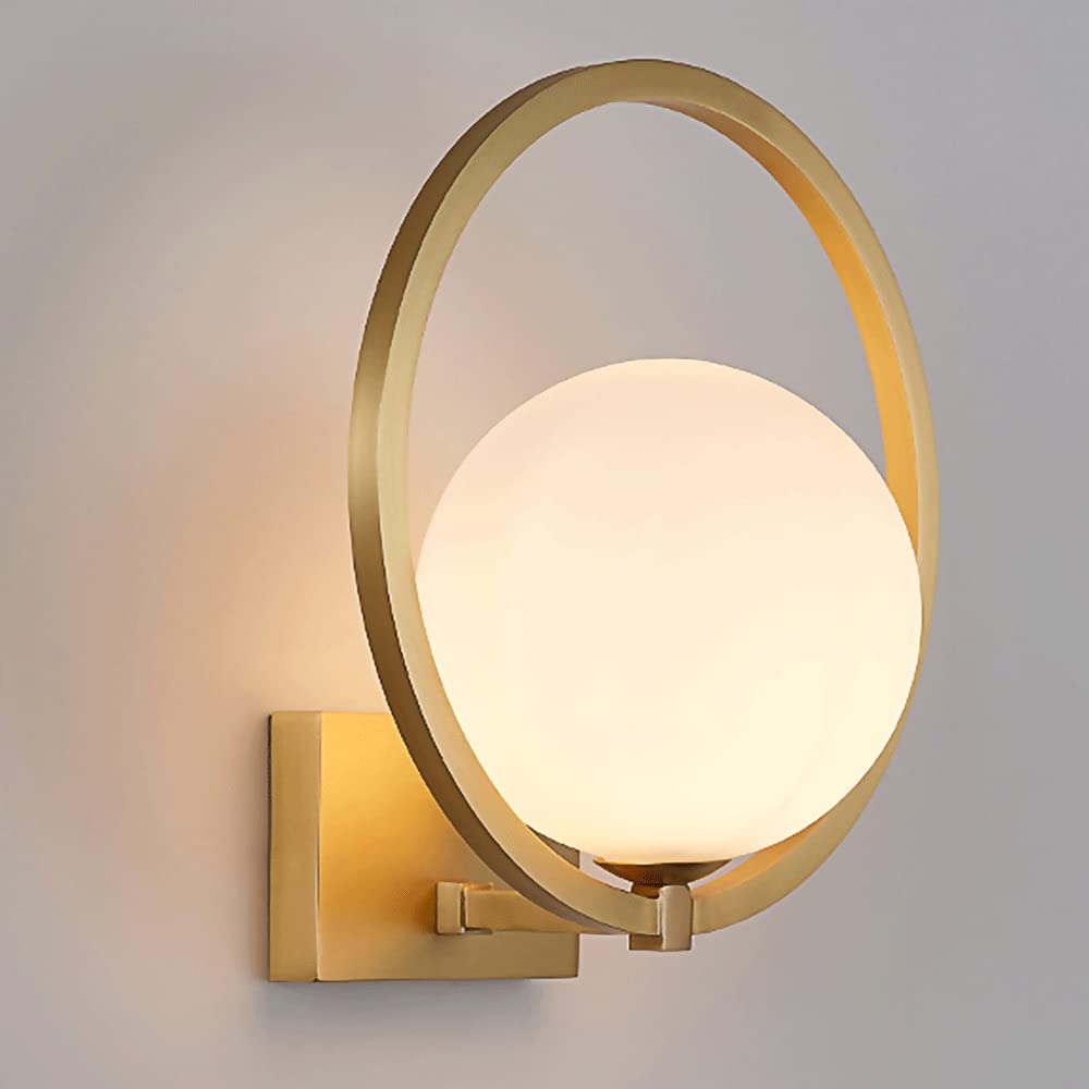 ZTCHSENZT Wall Sconces, Brass Wall Light, Copper Lamp Body + Milky White Spherical Glass Lampshade Sconce Lamps, G9 Lighting Fixture, Modern Minimalist Decorative Sconces Lights fo