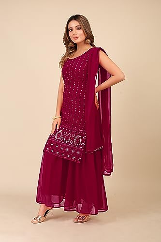 Image of TILKI FASHION Women's Embrodery Work Kurti With Sharara And Dupatta Set