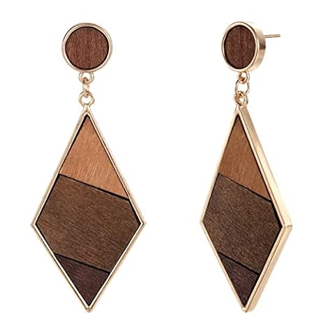 Emibele Wooden Earrings for Women, Dangle Earrings with Geometry Design