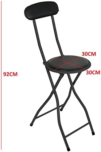 SuperGift.com Round Compact Padded Folding High Back Stool Chair Back Rest For Breakfast, Office Stool, Folding Kitchen Stool, Desk Stool, Foldable Bar Stools (Black)