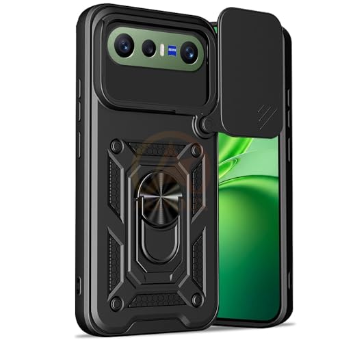 Image of Armor Bumper Back Cover Case for Vivo X300 FE 5G | Rotating Camera Cover, Ring Holder & Kickstand | Heavy Duty & 360 Degree Protection Back Cover (Black)