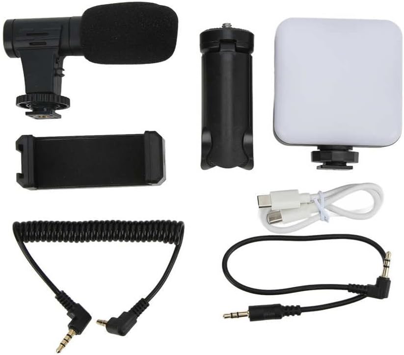 Professional Smartphone Vlog Shooting Kits with Mini Tripod Phone Clip Fill Light Microphone for Video Recording Live Selfie