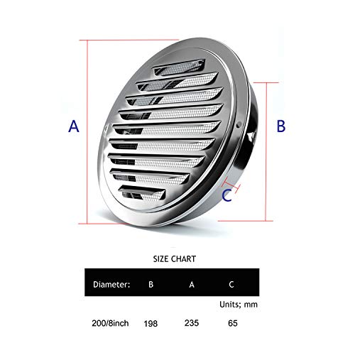 Fgbb Stainless Steel Air Vents, Louvered Grille Cover Vent Hood Flat Ducting Ventilation Air Vent Wall Air Outlet With Fly Screen Mesh For House (8Inch) #TOP5