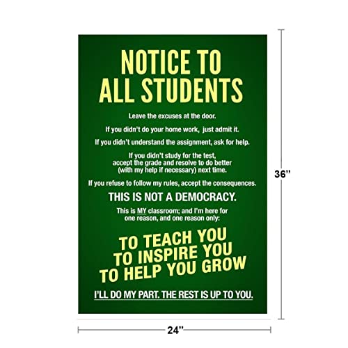 Image of Classroom Rules Poster High School Supplies For Teachers Green Sign Notice To All Students Warning Cool Wall Art Print Poster 24x36