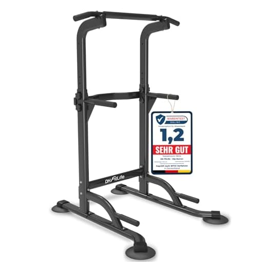 DH FitLife Power Tower Dip Station | Klimmzugstange Freistehend | Dip Barren Rückentrainer | Kraftstation Kraftturm | Fitness Station | Power Rack for Home Gym | Krafttraining für Zuhause