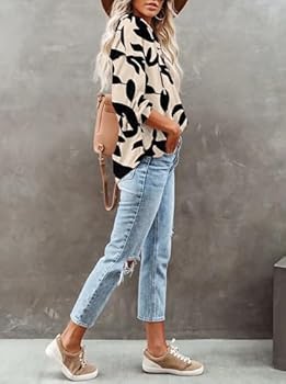 PLOKNRD Hooded Sweater Vrouwen Lange Mouwen Knoppen Pullover met Trekkoord Leisure V-hals Hooded Henley Sweatshirt Classic(Abrikos Zwart Blad, S PLOKNRD Hooded Sweater Vrouwen Lange Mouwen Knoppen Pullover met Trekkoord Leisure V-hals Hooded Henley Sweatshirt Classic(Abrikos Zwart Blad, S