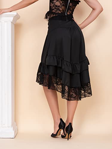 Sungdogin Women Steampunk Victorian Renaissance Gothic Lace Ruffled Skirts (Large, Black) #TOP2