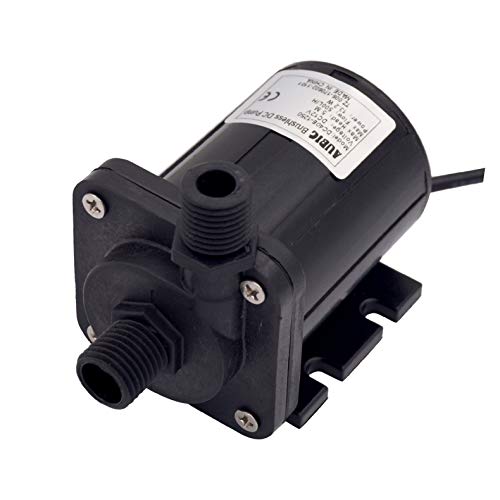 AUBIG Aquarium Fountain 12V DC Mini Water Pump 130GPH Inlet & Outlet 1/4 13.2mm NPT 60° Threads Brushless Low Noise <40dB DC40E-1250 Black