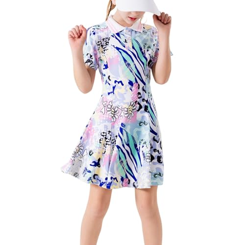 Hotfiary Girls Tennis Dress Golf Polos Dresses UPF 50+ Quick Dry Athletic Sportswear for Active Kids Ages 3-14 Dark Blue