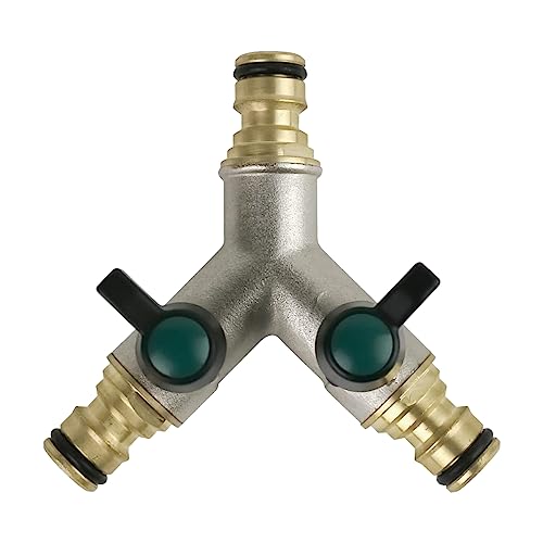 Tesmotor 2 Way Hose Pipe Connector, Brass Tap Connector, 2 Way Y Splitter for Taps, Garden Hose Nozzle Connector Kit