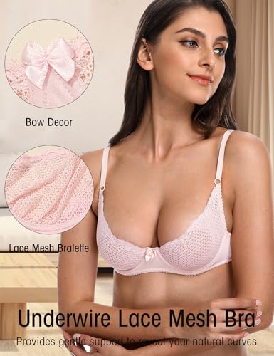 Image of Wingslove Women's Sexy 1 /2 Cup Lace Bra Balconette Mesh Underwired Demi Shelf Bra Unlined See Through Bralette
