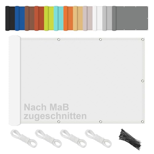 CHENG Senkrechtmarkise, Balkonverkleidung Blickdicht Wasserdicht Windschutz, Für Balkongeländer, Terrasse, Garten, Windschutz UV-Schutz, 100% Wasserdichtes Polyestergewebe, Weiß, 70x600cm