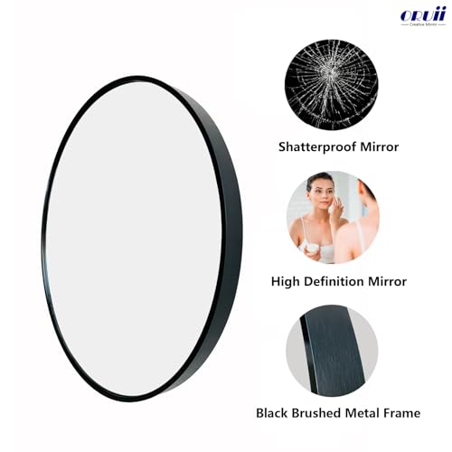 Oruii Round Mirror, Black Round Mirror 24 Inch, Round Wall Mirror Metal Frame, Round Bathroom Mirror thumb #1