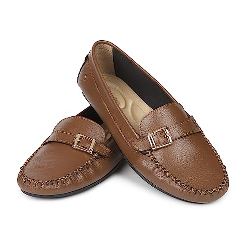 YOHO Bliss Comfortable Slip On Formal Loafer for Women | Stylish Fashion Moccasins Range | Cushioned Footbed Finish | Flexible | Style & All-Purpose | Formal Office Wear Shoe Tan Deal