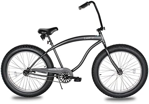 MICARGI Luxe 26 Inch Beach Cruiser Bike for Men,Steel Frame,1-Speed,Hi-Rise Handlebar,Three Piece Cranksets,Coaster Brake,26x4.0 Fat Tire Bike,Mens Bike,Complete Cruiser Bikes,Matte Grey