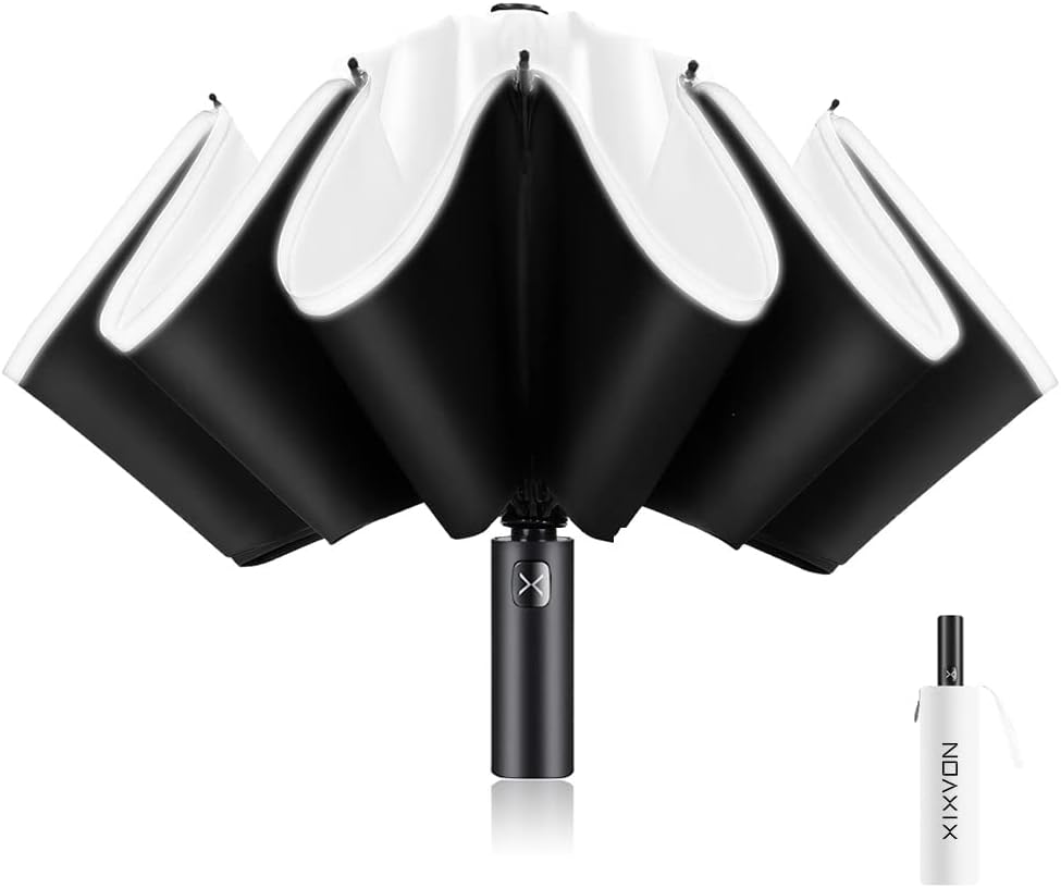XIXVON Umbrella Pro | UPF 50+ 99% UV Protection, Reflective Safety Strip, Sturdy Windproof, Travel Portable, Automatic | Reverse Folding Umbrella