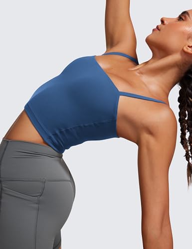 Image of CRZ YOGA Butterluxe Cami Crop Tank Tops | Light Support, Removable Pads, Yoga, Extremely Soft, Square Neck, Spaghetti Straps, Longline Sports Bras for Women