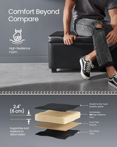 Image of VASAGLE EKHO Collection - Storage Ottoman Bench, Entryway Bedroom Bench, 25 Gallons, Synthetic Leather with Stitching, Mid-Century Modern, Safety Hinges, Loads 660 lb, Ink Black ULOM075B01