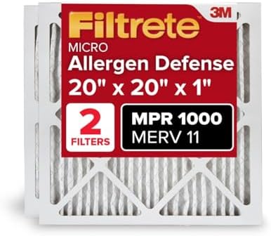 Filtrete 20x20x1 AC Furnace Air Filter, MERV 11, MPR 1000, Micro Allergen Defense, 3-Month Pleated 1-Inch Electrostatic Air Cleaning Filter, 2 Pack (Actual Size 19.719 x 19.719 x 0.84 in)