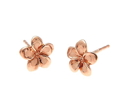 14K solid pink rose gold Hawaiian 7mm plumeria flower stud earrings2