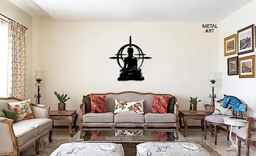Image of Herrlich Homes Buddha Metal Wall Sign | Yoga Studio Decor | Meditation Art | Spiritual accessory | 26 iches | Black