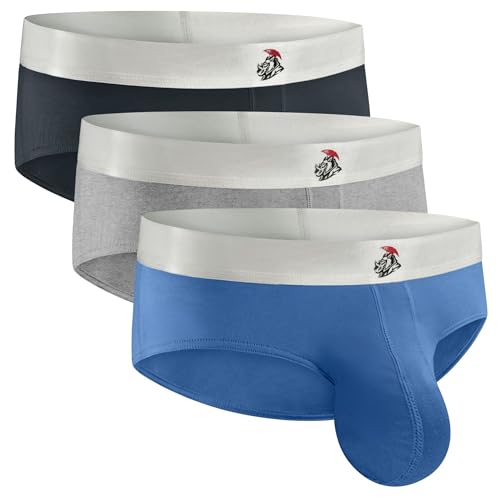 Real Men Bulge Enhancing Pouch Unterwäsche für Herren - 1 oder 3er Pack Set - Modal Boxershorts ABCD Pouch, C Pouch 3er Pack Blue Gunmetal Grey Heather Grey, Medium