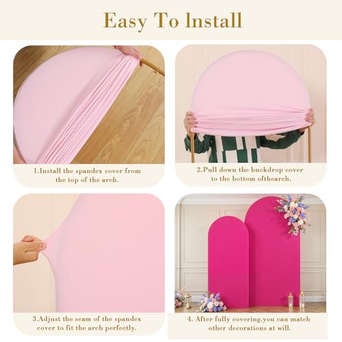Image of Pink and Hot Pink Photo Arch Backdrop Cover Set of 2 Spandex 7.2 and 6ft Arch Covers Stretchy Backdrop Birthday Party Arch Stand Covers for Girls Baby Shower Wedding Banquet Background Decoration