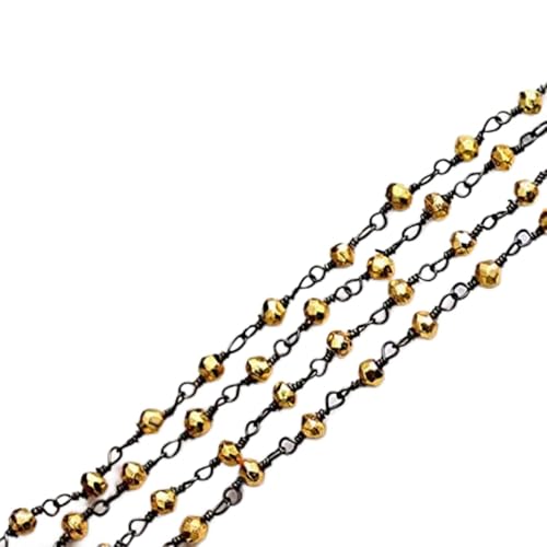 Pyrite dorée chaîne rosaire facettée 3mm et rhodium noir, composant luxueux pour haute fantaisie