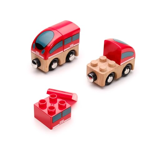 Mein Kreativ Zug von Neue Freunde. Züge, Lokomotiven, Eisenbahnen und Waggons selber Bauen. Der Rollende Baustein verbindet eure Holzeisenbahn und die großen Klemmbausteine (Set 02 - REGIO)