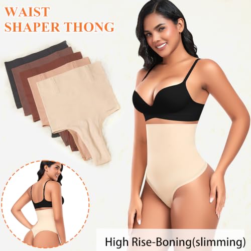 Image of Werena Tummy Control Thong Shapewear for Women High Waisted Body Shaper Panties Shaping Thong Girdle Underwear