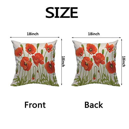 Yibeas Red Poppy Throw Pillow Covers 18 X 18 Inch Spring Flowers Linen Pillow Cushion Cases Square Pillowcases For Sofa Couch Bedroom Living Room Car #TOP1