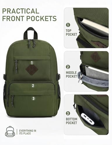 Image of Kasqo School Backpack, 20L Dual Compartment Bookbag for Boys Teens, Green