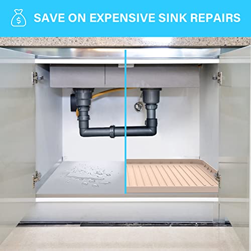 Under Sink Mat, 34" X 22" Under Sink Mats For Kitchen Waterproof - Silicone Under Sink Liner Drip Tray With Drain Hole, Sink Cabinet Protector Mat For Kitchen & Bathroom (Beige) #TOP2