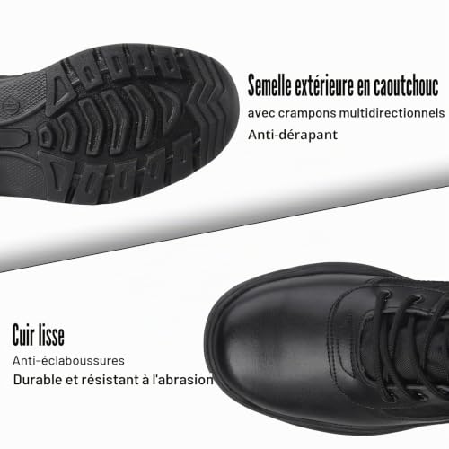 QUNLON Rangers Militaire Homme Bottes Tactique Botte Moto Homme Bottes Militaire Airsoft Bottes de Combat avec Fermeture éclair Antidérapante Chaussure de Randonnée-Noir 44EU – vue 3