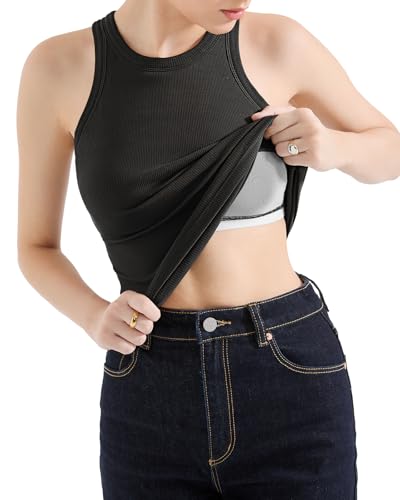 SUUKSESS Women Padded Cotton Ribbed Tank Tops 2025 High Neck Racerback Basic Tops4